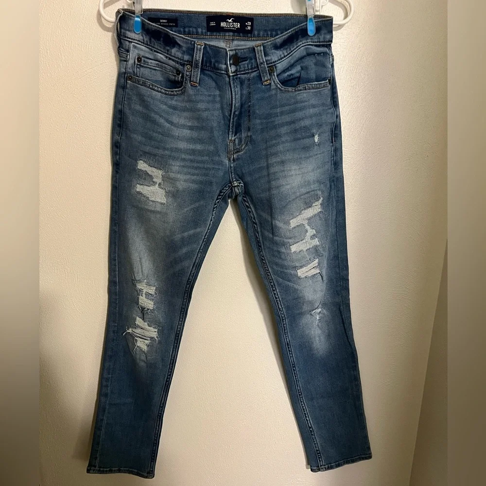 HOLLISTER Classic Slim Skinny Medium Wash‎ Distressed Denim Jeans Boy's Sz 29x30